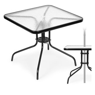 MULTIGARDEN Τραπέζι Κήπουι 80x80 εκ. για βεράντα, κήπο ή μπαλκόνι, με επιφάνεια από σκληρυμένο γυαλί και οπή για ομπρέλα MultiGa
