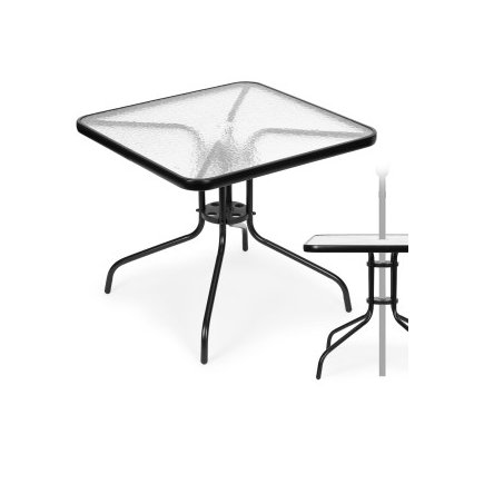 MULTIGARDEN Τραπέζι Κήπουι 80x80 εκ. για βεράντα, κήπο ή μπαλκόνι, με επιφάνεια από σκληρυμένο γυαλί και οπή για ομπρέλα MultiGa