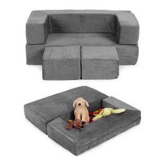 ECOTOYS Διπλός παιδικός αρθρωτός καναπές DIY με 4 μαλακά μαξιλάρια - γκρι ECOTOYS TMSRT-16-GY