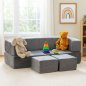 ECOTOYS Διπλός παιδικός αρθρωτός καναπές DIY με 4 μαλακά μαξιλάρια - γκρι ECOTOYS TMSRT-16-GY