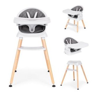 ECOTOYS Πολυλειτουργικό καρεκλάκι φαγητού 6 σε 1 με καπιτονέ κάλυμμα και δίσκο σε γκρι χρώμα ECOTOYS HA-041S-GY