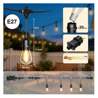 Bauerkraft Διακοσμητική γιρλάντα κήπου με 20 LED, 20μ, φωτάκια εξωτερικού χώρου, 9W H-673