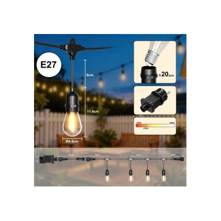Bauerkraft Διακοσμητική γιρλάντα κήπου με 20 LED, 20μ, φωτάκια εξωτερικού χώρου, 9W H-673