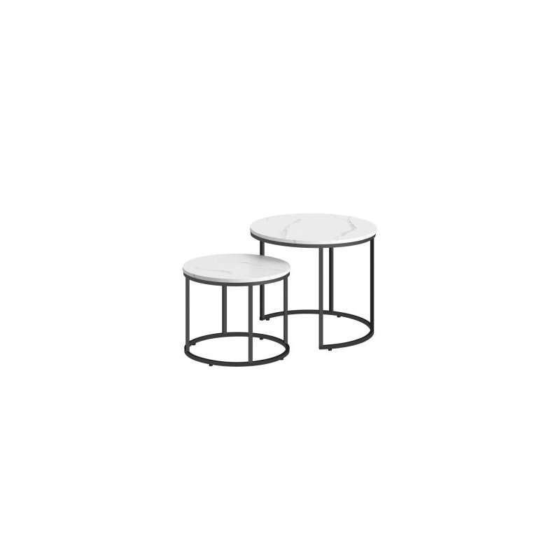Hurtmeblowy Στρογγυλό τραπεζάκι σαλονιού, σετ 2 τεμαχίων - μάρμαρο / μαύρα πόδια 2803-1