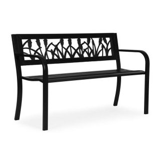 MULTIGARDEN Παγκάκι Κήπου με διακοσμητική πλάτη 120x50 εκ. μεταλλικό, μαύρο, MultiGarden WYI-XG279