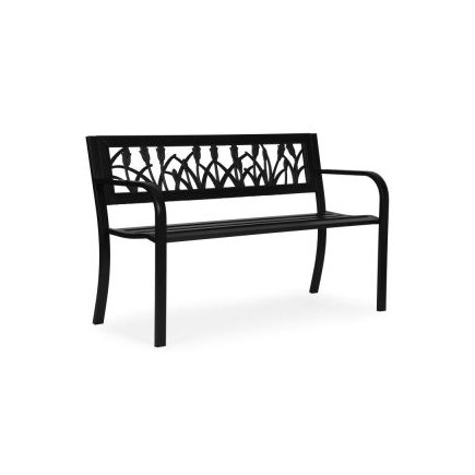 MULTIGARDEN Παγκάκι Κήπου με διακοσμητική πλάτη 120x50 εκ. μεταλλικό, μαύρο, MultiGarden WYI-XG279