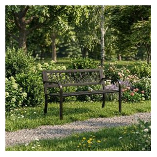 MULTIGARDEN Παγκάκι Κήπου με διακοσμητική πλάτη 120x50 εκ. μεταλλικό, μαύρο, MultiGarden WYI-XG279