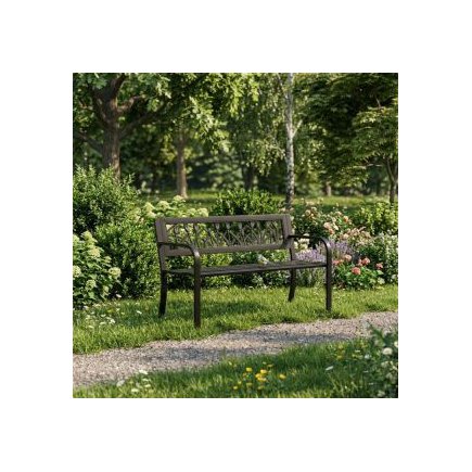 MULTIGARDEN Παγκάκι Κήπου με διακοσμητική πλάτη 120x50 εκ. μεταλλικό, μαύρο, MultiGarden WYI-XG279