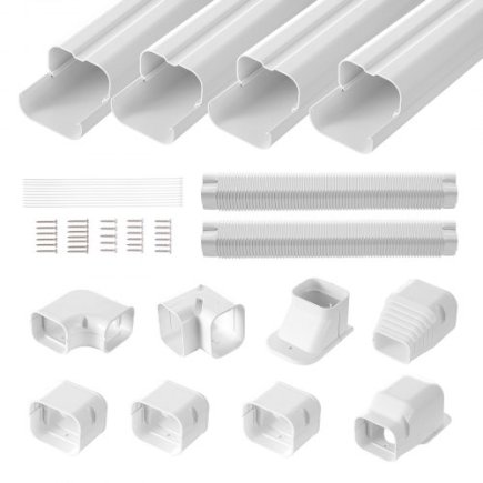 VEVOR  Κάλυμμα Γραμμής Mini Split 76.2mm Π x 5350mm Μ, Διακοσμητικός Σωλήνας PVC για Κλιματιστικό με 4 Ευθείες Διώρυγες & Πλήρη 