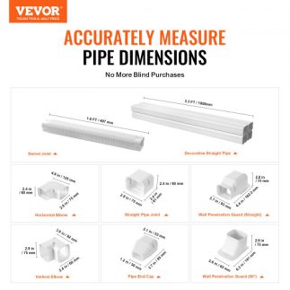 VEVOR Κάλυμμα Γραμμής Mini Split 76.2mm Π x 5350mm Μ, Διακοσμητικός Σωλήνας PVC για Κλιματιστικό με 4 Ευθείες Διώρυγες & Πλήρη Ε