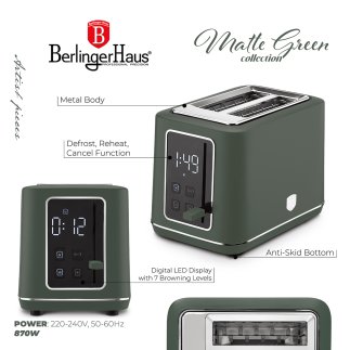Berlinger Haus Φρυγανιέρα 2 Θέσεων 870W από Ανοξείδωτο Ατσάλι με LED Οθόνη, Matte Green Collection BH-9665