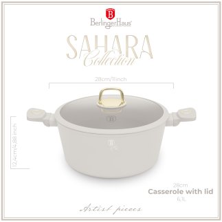 Berlinger Haus Αντικολλητική Κατσαρόλα 6,1 lt με καπάκι 28 cm σε ματ κρέμ χρώμα, Sahara Collection BH-8072
