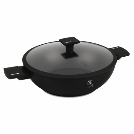 Berlinger Haus Αντικολλητικό Τηγάνι Wok 30cm με Γυάλινο Καπάκι, Matte Black Collection BH-8182