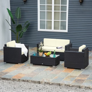 Outsunny Σετ κήπου 4 τεμαχίων από Rattan PE και ατσάλι, με καναπέ, 2 πολυθρόνες και τραπεζάκι σαλονιού, κρέμα 860-024V01