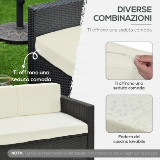 Outsunny Σετ κήπου 4 τεμαχίων από Rattan PE και ατσάλι, με καναπέ, 2 πολυθρόνες και τραπεζάκι σαλονιού, κρέμα