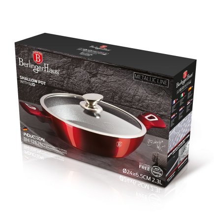 Berlinger Haus Ρηχή Κατσαρόλα 3,8 lt/ 28cm με Μαρμάρινη Επίστρωση, Burgundy Metallic Line BH-1263N