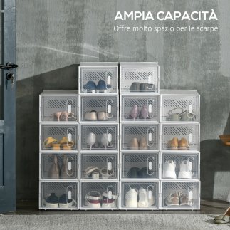 HOMCOM Ορθογώνια σχάρα παπουτσιών από PP Plastic, 18 κουτιά 25x35x19 cm για παπούτσια max 43 EU, Ρούχα και βιβλία 850-173V01