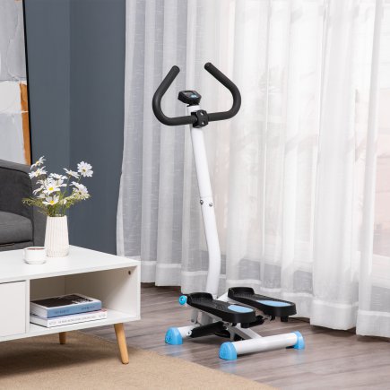 HOMCOM Stepper με τιμόνι, οθόνη LCD και αντιολισθητικά πετάλια, 55x44x108 εκ., λευκό και μπλε A90-263BU
