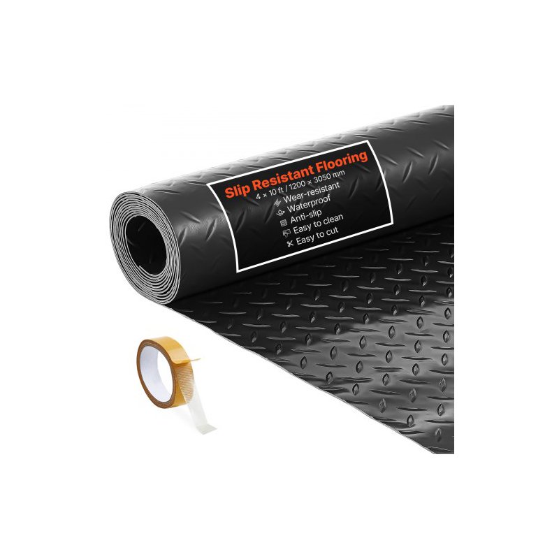 VEVOR Μαύρο Ρολό Δαπέδου Γκαράζ 1.2 x 3.05 m από PVC 2.2 mm Αντιολισθητικό Διάταγμα PVCJZCKDDPVCBRBH7001V0