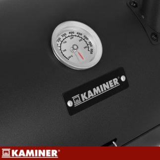 Kaminer Φορητή Ψησταριά Κάρβουνου με Καπάκι, Θερμόμετρο, 2 Σχάρες και 2 Δίσκους, 41.5 x 36.5 x 28 cm, Μαύρη 27322