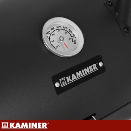 Kaminer Φορητή Ψησταριά Κάρβουνου με Καπάκι, Θερμόμετρο, 2 Σχάρες και 2 Δίσκους, 41.5 x 36.5 x 28 cm, Μαύρη 27322