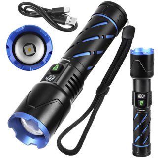 Trizand Φακός LED Τακτικός 800 lm Επαναφορτιζόμενος με USB-C, 5000 mAh, Zoom, Αδιάβροχος, Μαύρος 26950