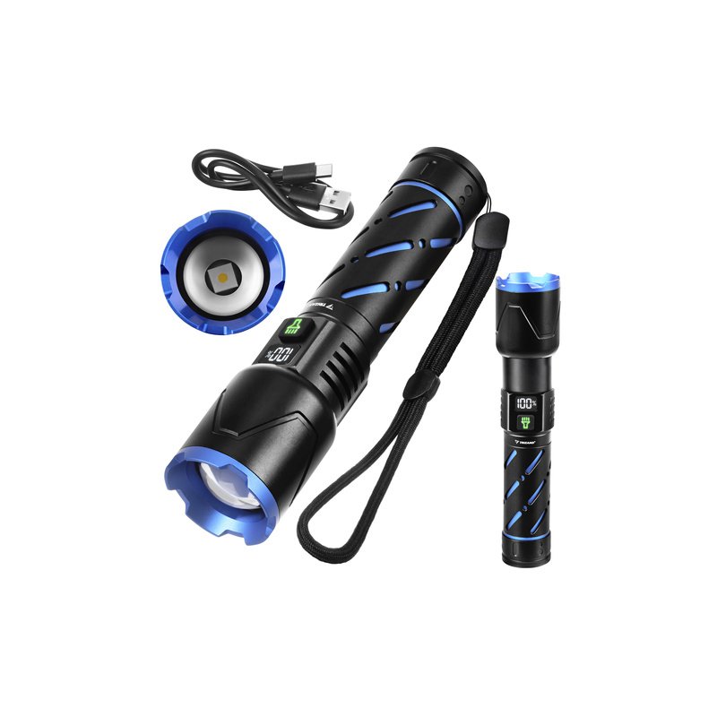Trizand Φακός LED Τακτικός 800 lm Επαναφορτιζόμενος με USB-C, 5000 mAh, Zoom, Αδιάβροχος, Μαύρος 26950