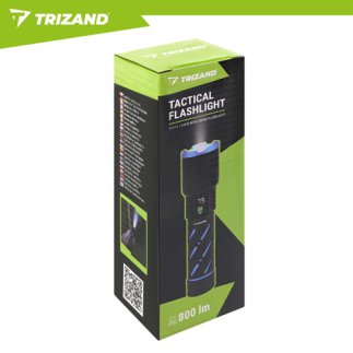 Trizand Φακός LED Τακτικός 800 lm Επαναφορτιζόμενος με USB-C, 5000 mAh, Zoom, Αδιάβροχος, Μαύρος 26950