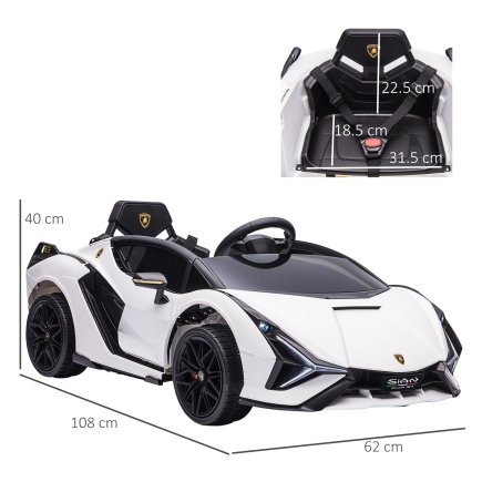 HOMCOM Ηλεκτρικό αυτοκίνητο για παιδιά 3-5 ετών Lamborghini 12V με τηλεχειριστήριο και ταχύτητα 3-5km/h, Λευκό 370-171V90WT
