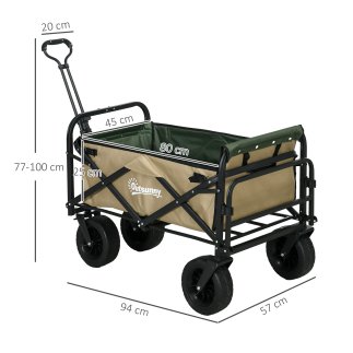 Τρόλεϊ κήπου Outsunny 110L με τηλεσκοπική λαβή και ανοιγόμενο πάτο από χάλυβα και ύφασμα Oxford, Χακί 84H-128V00KK