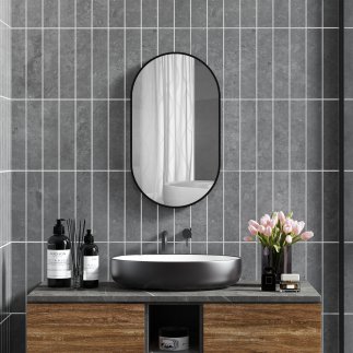 HOMCOM Οβάλ Καθρέφτης Μπάνιου 60x90cm με Μαύρο Αλουμινένιο Πλαίσιο 834-687V82BK