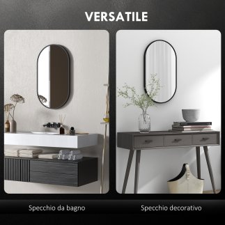 HOMCOM Οβάλ Καθρέφτης Μπάνιου 60x90cm με Μαύρο Αλουμινένιο Πλαίσιο 834-687V82BK