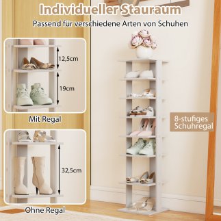Costway Ξύλινη Παπουτσοθήκη 28,5 x 25,5 x 110 cm με 8 Στάδια Ρύθμισης για Εξοικονόμηση Χώρου JZ10140GR