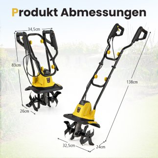 Costway Ηλεκτρική Καλλιεργητική Μηχανή 750W, 32 cm πλάτος εργασίας, κίτρινη ET10092DE-YW