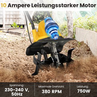 Costway Ηλεκτρική Καλλιεργητική Μηχανή 750W, 32 cm πλάτος εργασίας, κίτρινη ET10092DE-YW