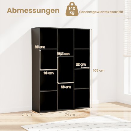 Costway Μαύρη Βιβλιοθήκη με 11 Θέσεις 74 x 24 x 106 cm CB10703DK