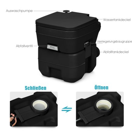 Costway Φορητή Τουαλέτα Κατασκήνωσης 20L + 12L με Αφαιρούμενη Δεξαμενή Λυμάτων - Μαύρη BA7620DK