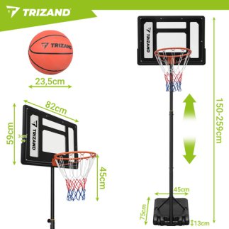 Trizand Ρυθμιζόμενη Φορητή Μπασκέτα 259 cm με Πίνακα, Βάση και Μπάλα 27364