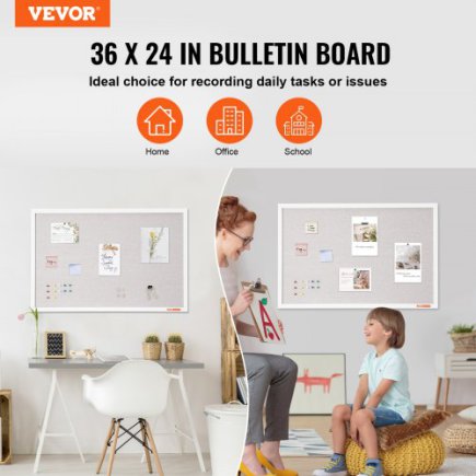 VEVOR Πίνακας Ανακοινώσεων 36"x24" με Λευκή Επιφάνεια Λινάτσας για Τοίχο RMB36X24WBSMUFWYSV0
