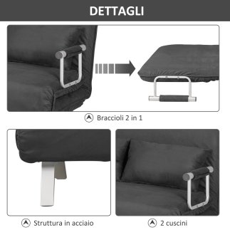 HOMCOM μονός καναπές-κρεβάτι από συνθετικό δέρμα και ατσάλι με ρυθμιζόμενο κάθισμα σε 5 θέσεις, 105x80x78 cm, γκρι 833-042