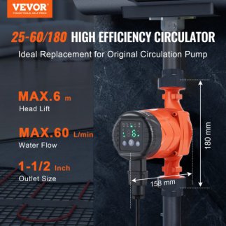 VEVOR Αντλία Κυκλοφορίας Ζεστού Νερού Ενεργειακής Απόδοσης ECM 220V 45W, 60 L/min, 6m, 1-1/2" Σπείρωμα, 5 Έξυπνοι Τρόποι, Χαμηλό