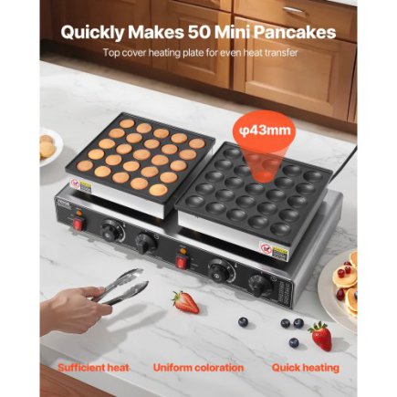 VEVOR Κατασκευαστής Μίνι Ολλανδικών Pancake 50PCS 1800W Αντικολλητικό Επαγγελματικό Ματάκι SBJNP-543-50X0001002V2