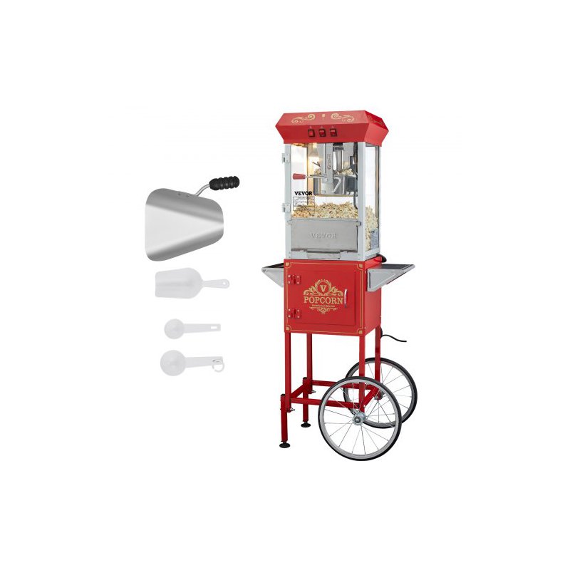 VEVOR Μηχανή Ποπκόρν με Καρότσι 850W 8 Oz 48 Κούπες Κόκκινη CSBMHJ8OZ850W171EV2