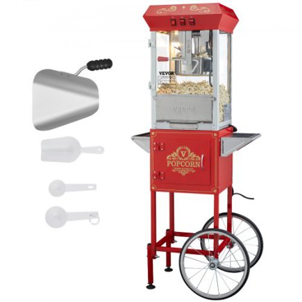 VEVOR Μηχανή Ποπκόρν με Καρότσι 850W 8 Oz 48 Κούπες Κόκκινη CSBMHJ8OZ850W171EV2