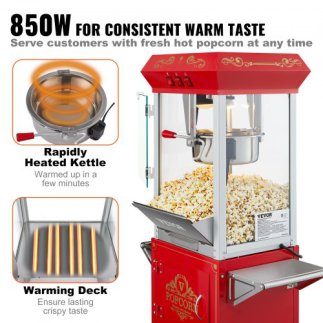 VEVOR  Μηχανή Ποπκόρν με Καρότσι 850W 8 Oz 48 Κούπες Κόκκινη CSBMHJ8OZ850W171EV2