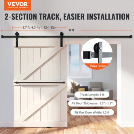 Σετ Συρόμενης Πόρτας VEVOR 8FT, Αντοχή 330LBS, για Πόρτα 3.7-4.3FT και Πάχος 1.3"-1.8", Αθόρυβη Κύλιση GCYMWJTJHS8FDEY4EV0