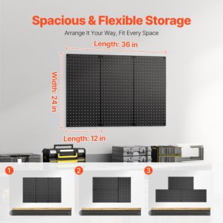 VEVOR Μεταλλικοί Πίνακες Οργάνωσης 3 πάνελ 24" x 12" για Τοίχο Γκαράζ Εργαλείων GJGBHSJS24127XEN9V0