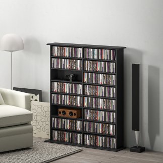 HOMCOM Μοντέρνα Ξύλινη Βιβλιοθήκη CD με 16 Ράφια, 106.5x24x123.7 εκ., Μαύρο 836-602V00BK