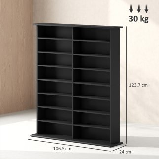 HOMCOM Μοντέρνα Ξύλινη Βιβλιοθήκη CD με 16 Ράφια, 106.5x24x123.7 εκ., Μαύρο 836-602V00BK