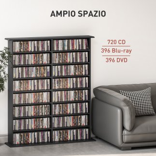 HOMCOM Μοντέρνα Ξύλινη Βιβλιοθήκη CD με 16 Ράφια, 106.5x24x123.7 εκ., Μαύρο 836-602V00BK